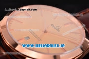 Omega De Ville Tresor Master Co-Axial Swiss ETA 2824 Automatic Rose Gold Case with Brown Leather Strap and Orange Dial