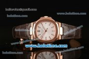 Patek Philippe Nautilus Swiss ETA 2824 Automatic Rose Gold Case with Brown Leather Bracelet White Dial and Stick Markers - ZF