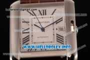 Cartier Tank Anglaise Miyota 9015 Automatic Steel Case with Silver Dial Brown Leather Strap and Roman Numeral Markers