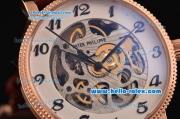 Patek Philippe Grand Complications Asia 3836 Automatic Rose Gold Case with Brown Leather Strap Skeleton Dial Numeral Markers