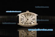 Franck Muller Casablanca Swiss ETA Quartz Movement Diamond Bezel with Black Arabic Numerals and Black Leather Strap