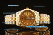 Rolex Datejust II Swiss ETA 2836 Automatic Full Steel with Yellow Gold Bezel and Rose Gold Dial-Stick Markers