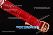 Cartier Ballon Bleu De Small Swiss Quartz Rose Gold Case with Red Dial White Roman Numeral Markers and Red Leather Strap