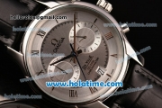 Omega De Ville Co-Axial Chronograph VK Quartz Movement Steel Case and Black Leather Strap with Silver Dial