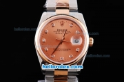 Rolex Datejust Oyster Perpetual Chronometer Automatic with Rose Gold Dial and Rose Gold Bezel --Diamond Marking-Small Calendar-two tone strap