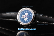 Breitling Chrono-Matic Chronograph Quartz Movement PVD Case with Black Dial and Silver Subdials-Black Leather Strap