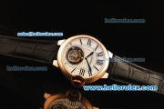 Cartier Ballon Bleu de Cartier Swiss Tourbillon Manual Winding Movement Gold Case with White Dial and Black Leather Strap