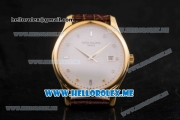 Patek Philippe Calatrava Miyota Quartz Yellow Gold Case with White Dial and Brown Leather Strap Diamonds Markers