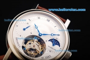 Breguet Tourbillon Manual Winding Movement Steel Case with White Dial and Brown Leather Strap