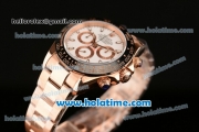 Rolex Daytona Chrono Swiss Valjoux 7750 Automatic Rose Gold Case with Stick Markers White Dial and Black Ceramic Bezel