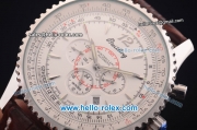 Breitling Montbrillant Automatic Steel Case with White Dial and Brown Leather Strap