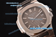 Patek Philippe Nautilus Swiss ETA 2824 Automatic Steel Case with Brown Dial Stick Markers Stainless Steel Strap