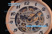 Patek Philippe Grand Complications Asia 3836 Automatic Rose Gold Case with Brown Leather Strap Skeleton Dial Numeral Markers