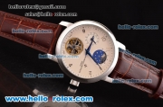 Vacheron Constantin Patrimony ST22 with Dual Time Zone Steel Case with White Dial and Brown Leather Strap
