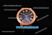 Cartier Ballon Bleu De Small Swiss Quartz Rose Gold Case with Diamonds Bezel Black Dial and Black Leather Strap - White Markers