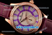 Jaeger-LeCoultre Lady Miyota Quartz Rose Gold Case with White MOP Dial Purple Stick Markers and Purple Leather Strap - Diamonds Bezel