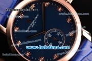 Vacheron Constantin Malte Miyota Quartz Rose Gold Case with Blue Leather Bracelet Blue Dial and Diamond Markers