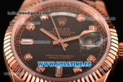 Rolex Day-Date Asia 2813/Swiss ETA 2836/Clone Rolex 3135 Automatic Rose Gold Case with Diamonds Markers and Black Dial (BP)