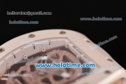 Richard Mille RM 52-01 Miyota 6T51 Automatic Rose Gold Case with Diamonds Skull Dial and White Rubber Bracelet