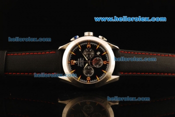 Omega Seamaster Chronograph Miyota Quartz Movement Steel Case with Black Dial and Black Leather Strap-Triangular Markers