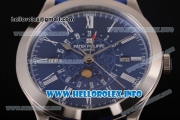 Patek Philippe Grand Complications Perpetual Calendar Miyota Quartz Steel Case with Blue Dial and White Roman Numeral Markers