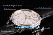 Vacheron Constantin Patrimony Swiss ETA 2824 Automatic Steel Case with Black Leather Strap White Dial and Diamond Bezel