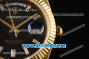 Rolex Day-Date Swiss ETA 2836 Automatic Yellow Gold Case/Bracelet with Black Dial and Stick Markers (BP)