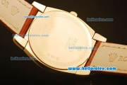 Rolex Cellini Swiss Quartz Yellow Gold Case with Silver Dial and Brown Leather Strap-Roman Markers