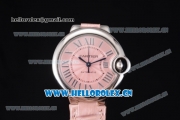 Cartier Ballon Bleu Medium Asia Automatic Steel Case with Pink Dial Roman Numeral Markers and Pink Leather Strap (YF)