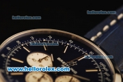 Breitling Transocean Chronograph Quartz Steel Case with Black Dial-Dark Blue Leather Strap