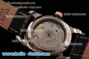 Mido Baroncelli II Swiss ETA 2824 Automatic Two Tone Case with Black Leather Strap and Black Dial