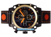 U-BOAT Italo Fontana Chronograph Quartz Movement PVD Case with Gold Bezel-Orange Markers-Black Dial and Leather Strap