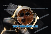 Rolex Daytona Clone Rolex 4130 Automatic Yellow Gold Case with Rose Gold Dial and Black Rubber Strap Black Subdials - 1:1 Original (BP)