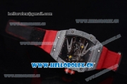 Richard Mille RM027-2 Miyota 9015 Automatic Carbon Fiber Case with Skeleton Dial Dot Markers and Red Nylon Strap