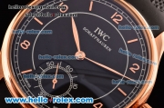 IWC Portuguese Vintage Asia 6497 Manual Winding Rose Gold Case with Black Dial and Stick/Numeral Markers