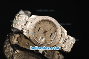 Rolex Day-Date Swiss ETA 2836 Automatic Movement Diamond Dial with Diamond Bezel and Diamond Strap