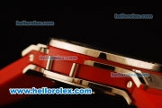 Hublot Big Bang Miyota Automatic Steel Case with White Dial and Red Rubber Strap-Lady Size