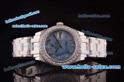 Rolex Day-Date Pearlmaster Swiss ETA 2836 Automatic Steel Case/Strap with Diamond Bezel and Ice-Blue MOP Dial