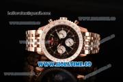 Breitling Navitimer GMT Chrono Swiss Valjoux 7750 Automatic Full Rose Gold with Black Dial and Stick Markers