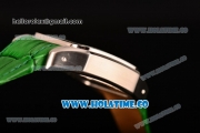 Cartier Santos 100 Large Asia Automatic Steel Case with Green Leather Strap Black Roman Numeral Markers and White Dial