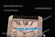 Cariter Tank MC Swiss ETA 2824 Automatic Steel Case with White Dial Diamonds Bezel and Roman Numeral Markers