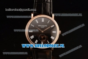 Patek Philippe Calatrava Small Seconds Miyota 9015 Automatic Rose Gold Case with Black Dial Roman Numberal Markers and Black Genuine Leather Strap (GF)