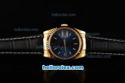 Rolex Datejust Swiss ETA 2836 Automatic Movement Gold Case with Royal Blue Dial and Black Leather Strap