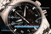IWC Pilots Chrono Miyota Quartz Full Steel with Black Dial and White Arabic Numeral Markers