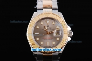 Rolex Yacht-Master Oyster Perpetual Chronometer Automatic Two Tone ETA Case with Grey Shell Dial,Gold Bezel and Round Bearl Marking-Small Calendar