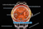Rolex Datejust Pearlmaster Asia 2813 Automatic Full Steel with Orange Dial and Diamonds Markers - Rainbow Diamoand Bezel (BP)