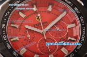 Ferrari Chrono Miyota OS20 Quartz Steel Case PVD Bezel with Steel Strap and Red Dial Stick Markers Three Subdials