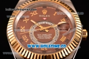 Rolex Sky-Dweller Asia Automatic Two Tone Case/Bracelet with Roman Numeral Markers and Brown Dial