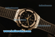 Hublot Big Bang Bezel Swiss Valjoux 7750 Automatic Steel Case with Diamond Bezel and Black Dial-Black Rubber Strap