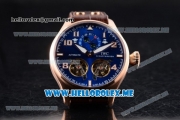 IWC Big Pilot Double Tourbillon Asia ST28 Automatic Rose Gold Case with Blue Dial and Brown Leather Strap Stick/Arabic Numeral Markers